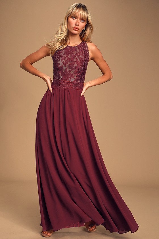 Lovely Burgundy Dress - Lace Dress ...